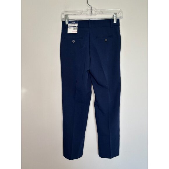 IZOD NEW Flat Front Stretch Trouser Boys 10 Navy Pockets - Picture 5 of 7